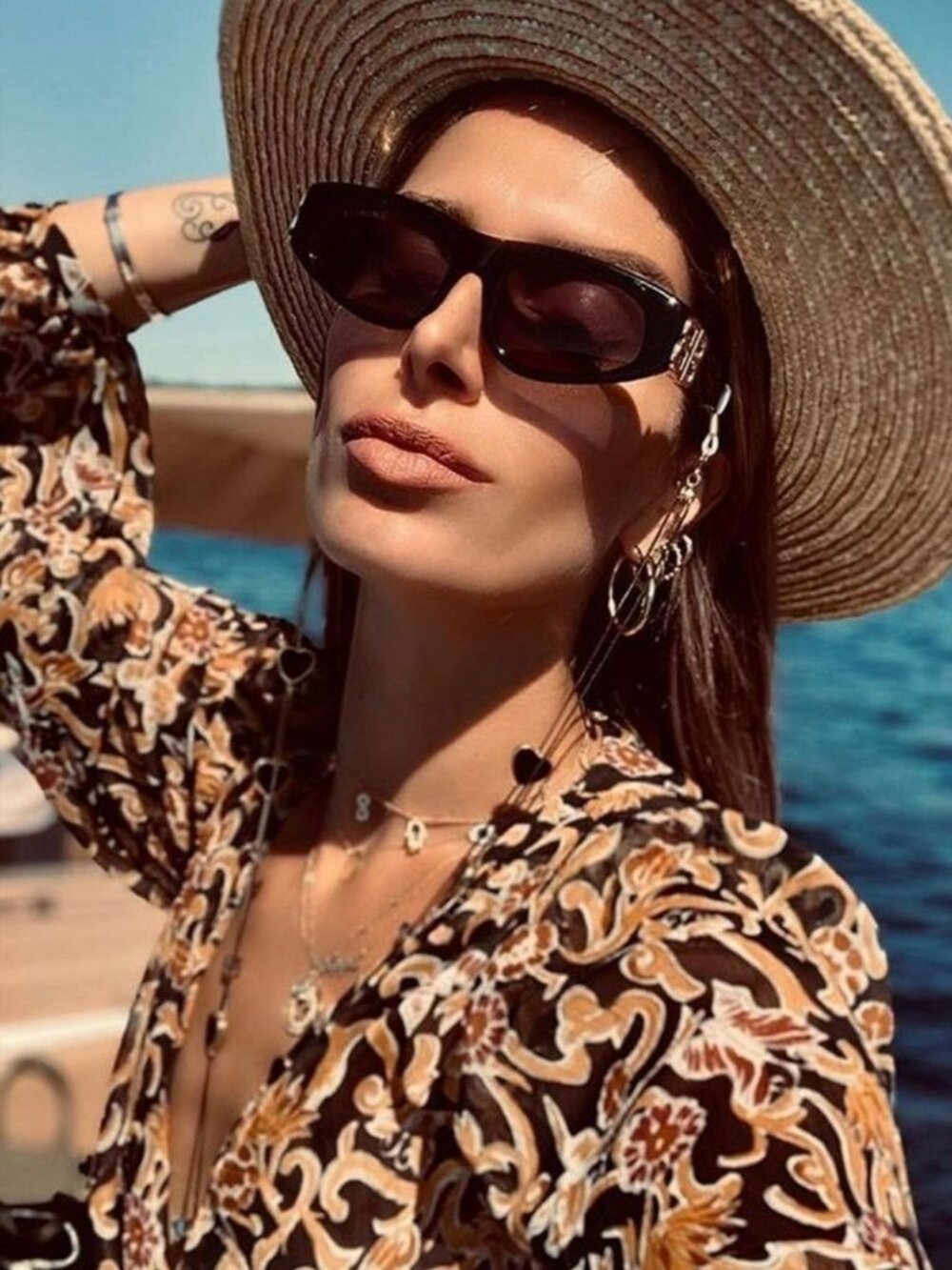 BALENCIAGA BB0095S 002 HAVANA BROWN GOLD GREEN CAT EYE SUNGLASSES